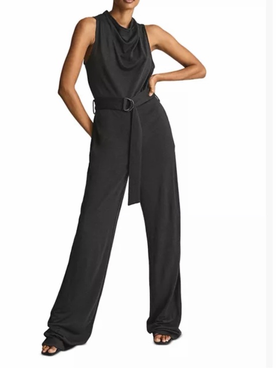 Reiss Pants - NWT Reiss Milo Dark Green Cowl Neck Belted Wide Leg Jumpsuit US 6